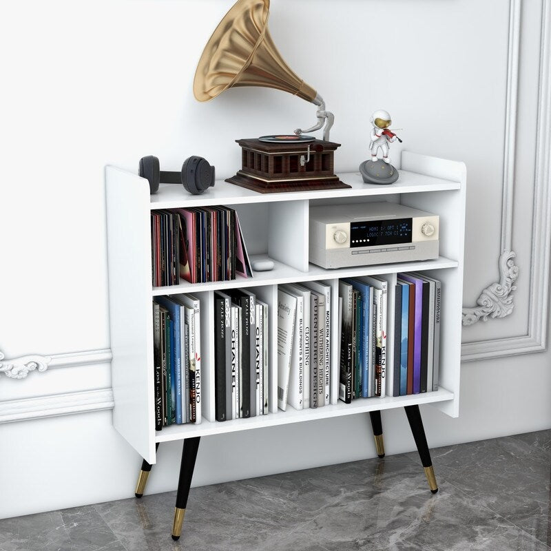 33"W Record Player Table Holds, Double Layer Record Table Cabinet, Audio Holder