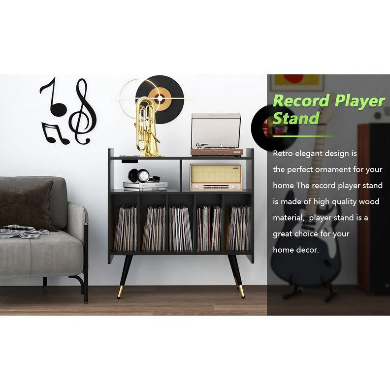 33"W Record Player Table Holds, Double Layer Record Table Cabinet, Audio Holder