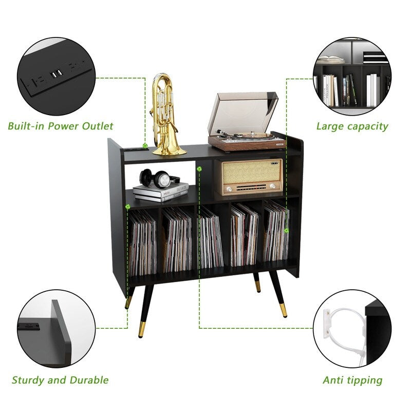 33"W Record Player Table Holds, Double Layer Record Table Cabinet, Audio Holder
