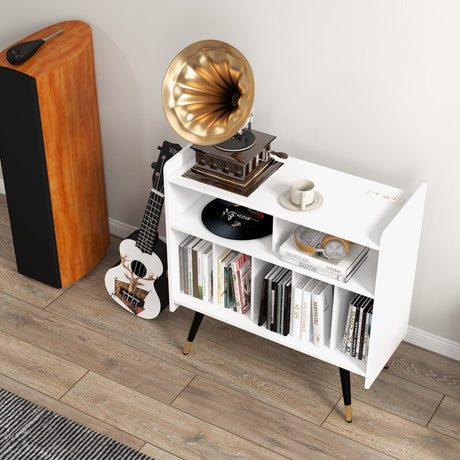 33"W Record Player Table Holds, Double Layer Record Table Cabinet, Audio Holder