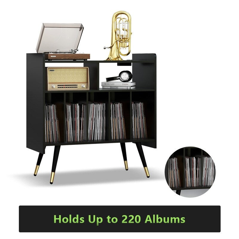 33"W Record Player Table Holds, Double Layer Record Table Cabinet, Audio Holder