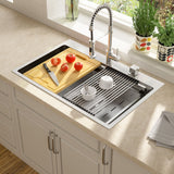 33x22 in. Drop-In/Topmount Single Bowl 16 Gauge Stainless Steel Dual-Tier Ledge Workstation Kitchen Sink