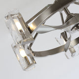 Modern Silver 6-Light 3-Blades Glass Shade Chandelier Ceiling Fan with Light and Remote - 34-in W x 31.6-in H
