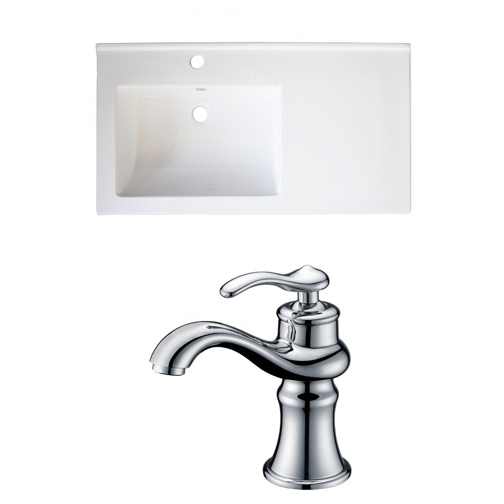 34-in. W x 18-in. D Ceramic Top Set In White Color With Single Hole CUPC Faucet
