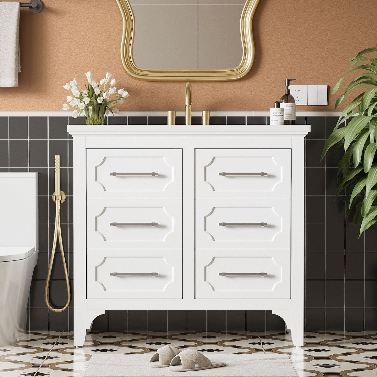 34 inch MDF Freestanding Bathroom Vanity without Counter Top