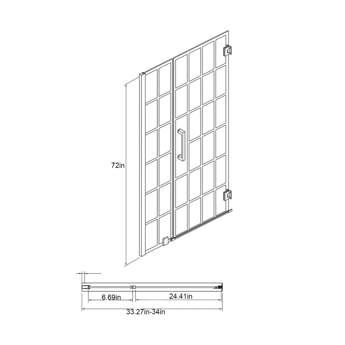 34"/40" x 72" Pivot Framed Shower Door with Pattern Glass in Matte Black