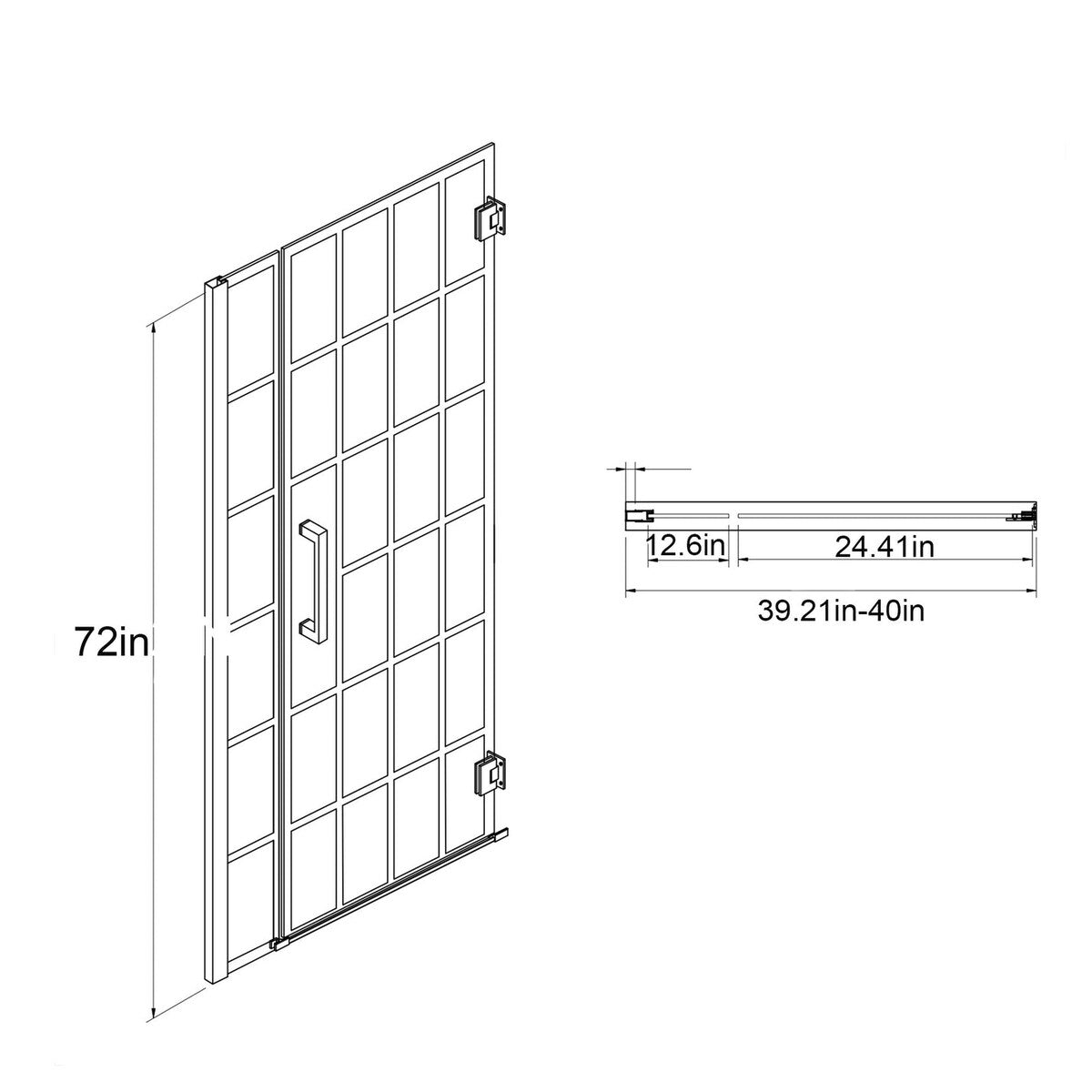 34"/40" x 72" Pivot Framed Shower Door with Pattern Glass in Matte Black