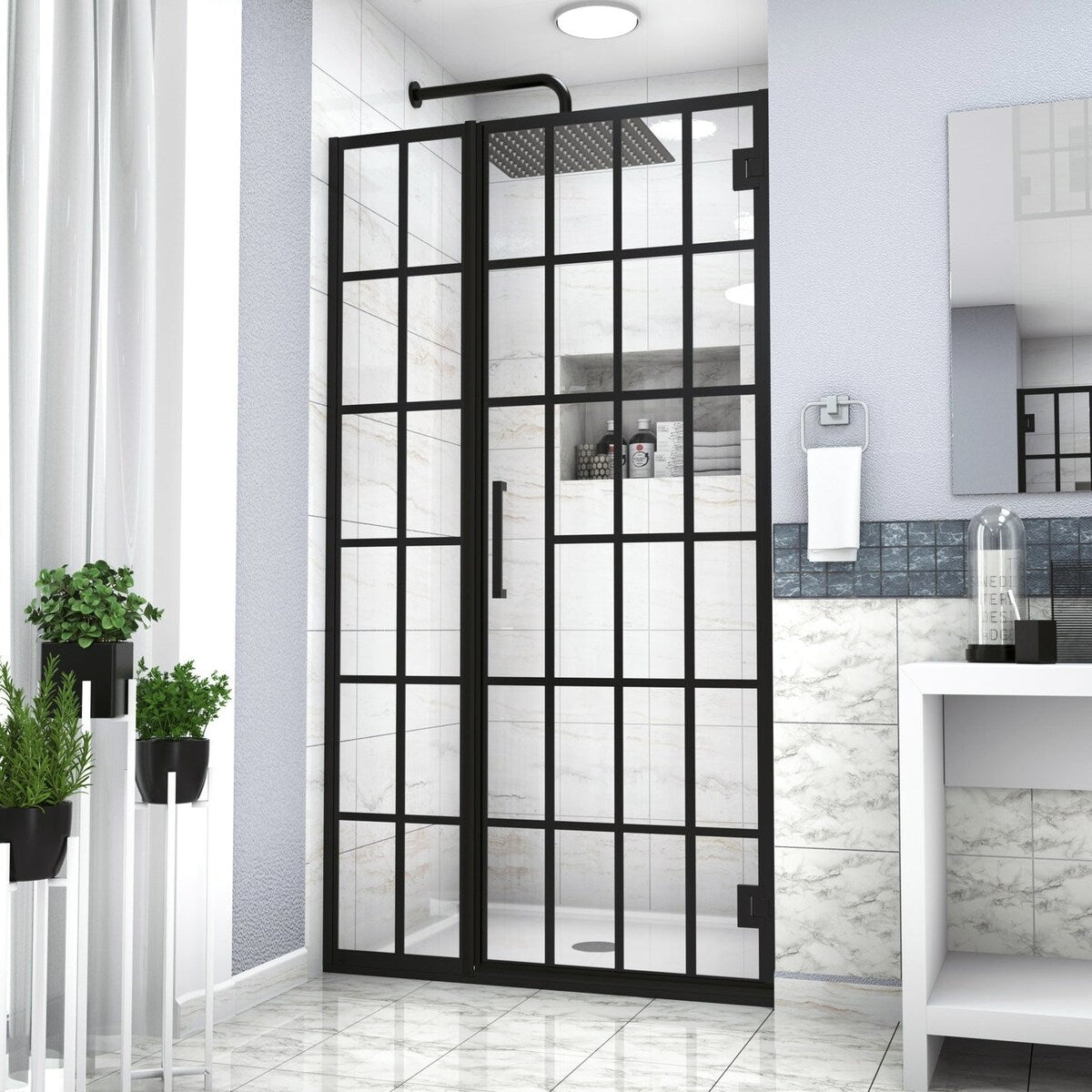 34"/40" x 72" Pivot Framed Shower Door with Pattern Glass in Matte Black