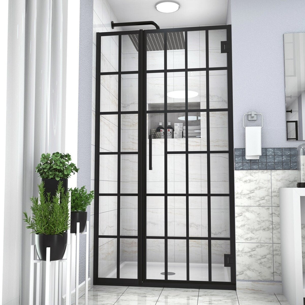 34"/40" x 72" Pivot Framed Shower Door with Pattern Glass in Matte Black