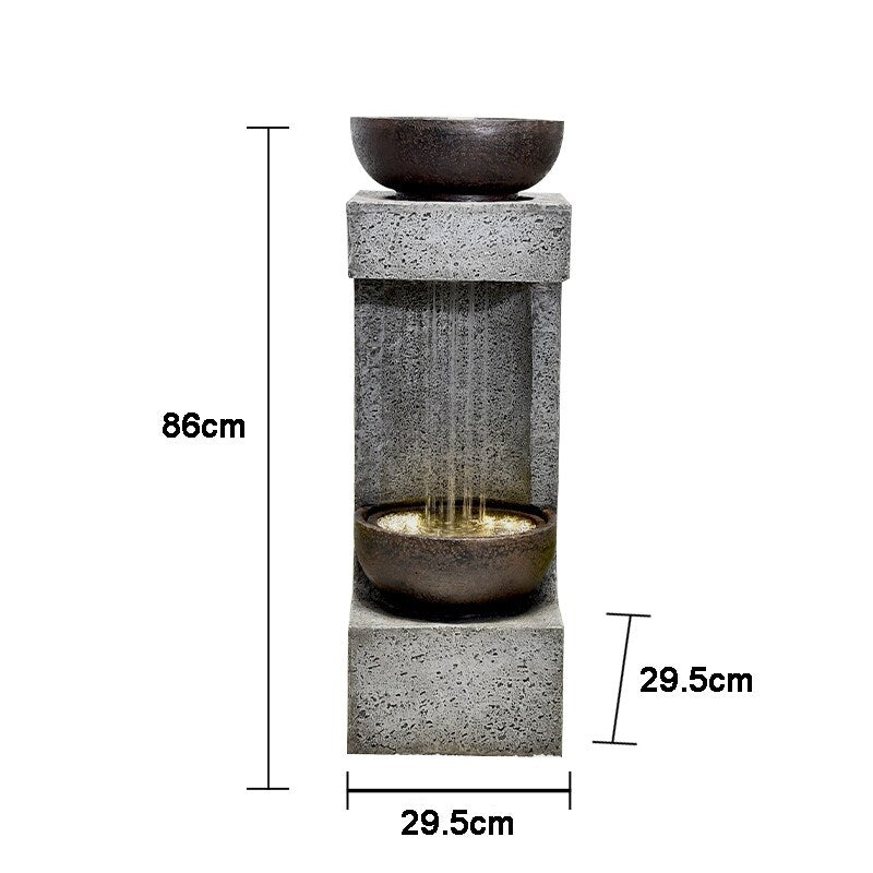 34" H Rainfall Fountain W/Bowl On Top W/LEDs