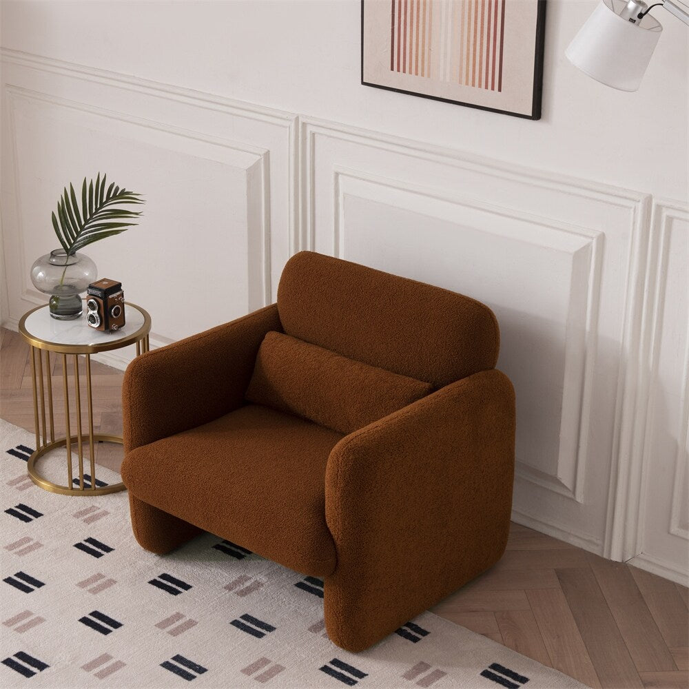 34" Modern Single Lamb Fleece Fabric Sofa with Support Pillow
