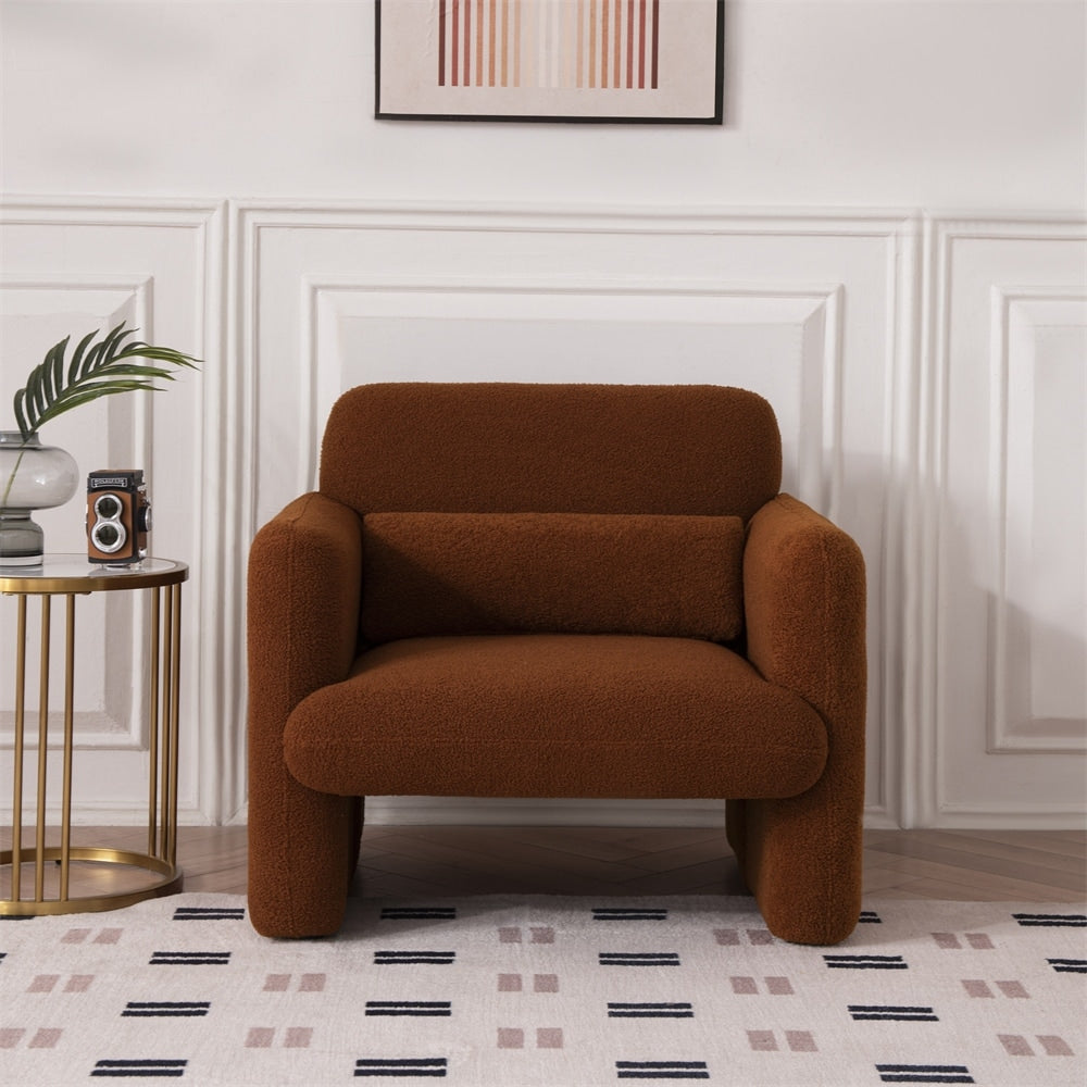 34" Modern Single Lamb Fleece Fabric Sofa with Support Pillow
