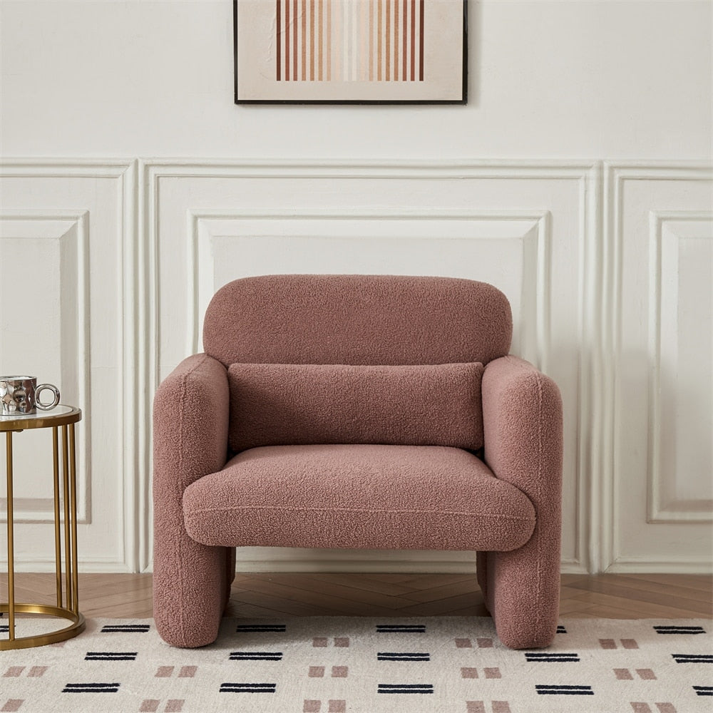 34" Modern Single Lamb Fleece Fabric Sofa with Support Pillow
