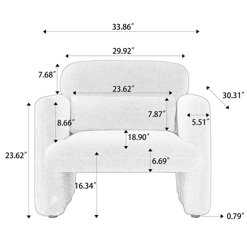 34" Modern Single Lamb Fleece Fabric Sofa with Support Pillow