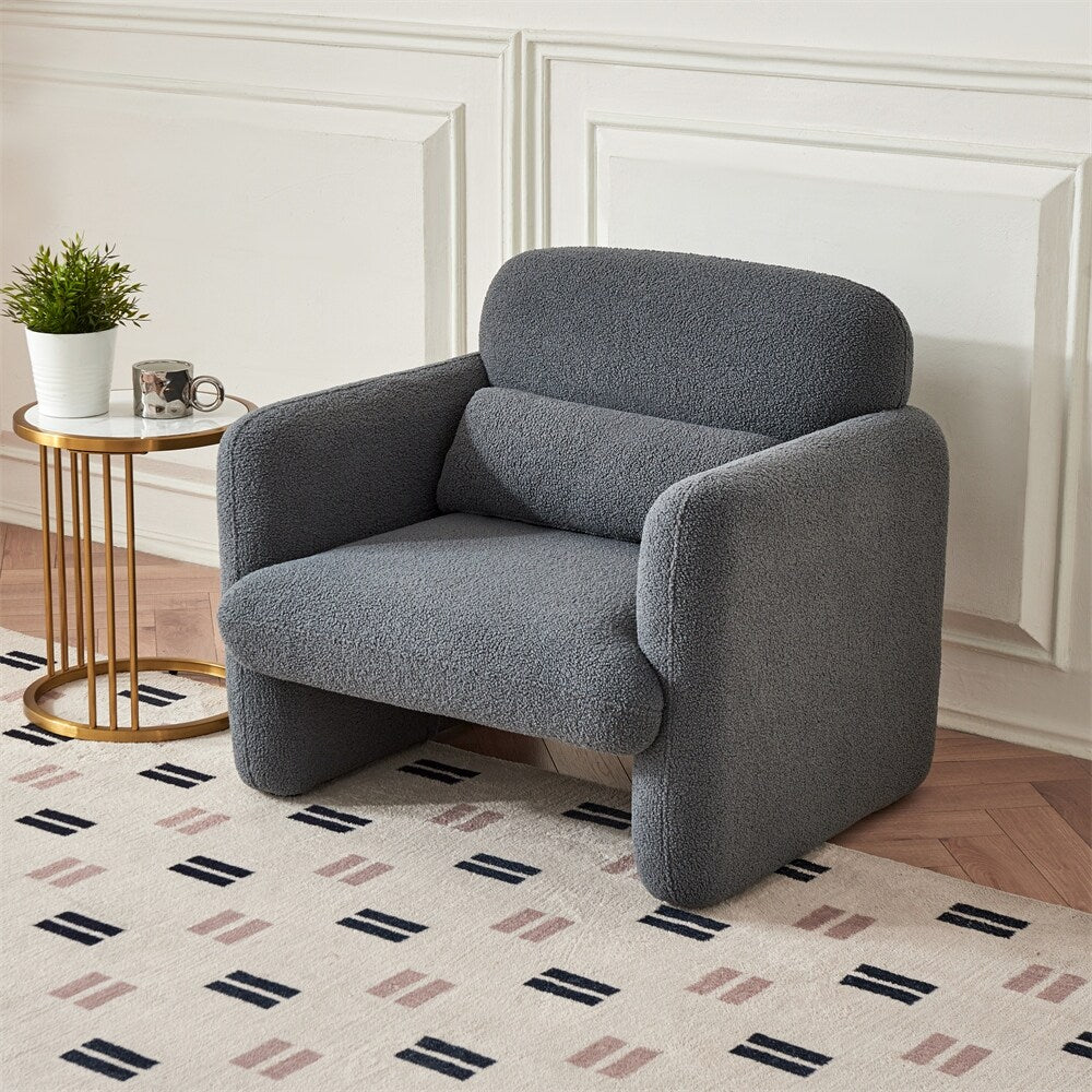 34" Modern Single Lamb Fleece Fabric Sofa with Support Pillow