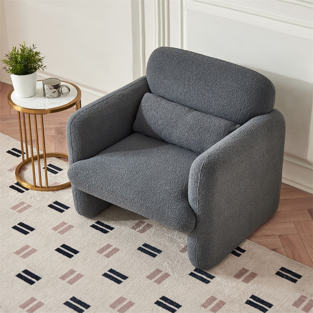 34" Modern Single Lamb Fleece Fabric Sofa with Support Pillow