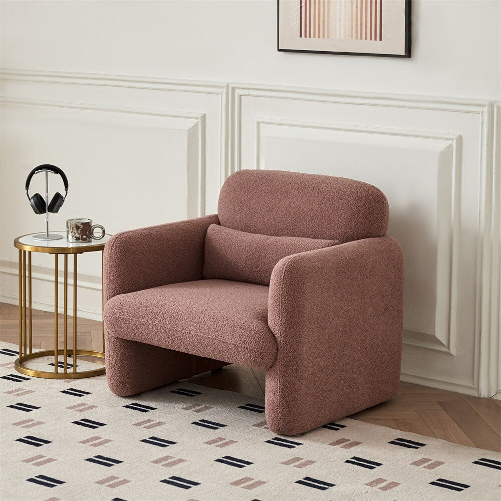 34" Modern Single Lamb Fleece Fabric Sofa with Support Pillow
