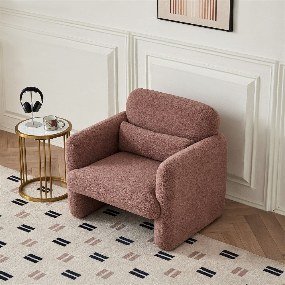 34" Modern Single Lamb Fleece Fabric Sofa with Support Pillow