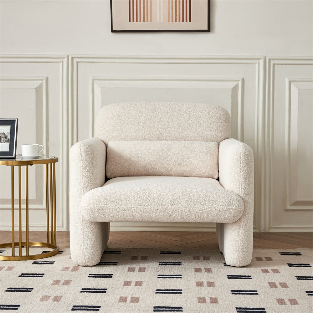 34" Modern Single Lamb Fleece Fabric Sofa with Support Pillow