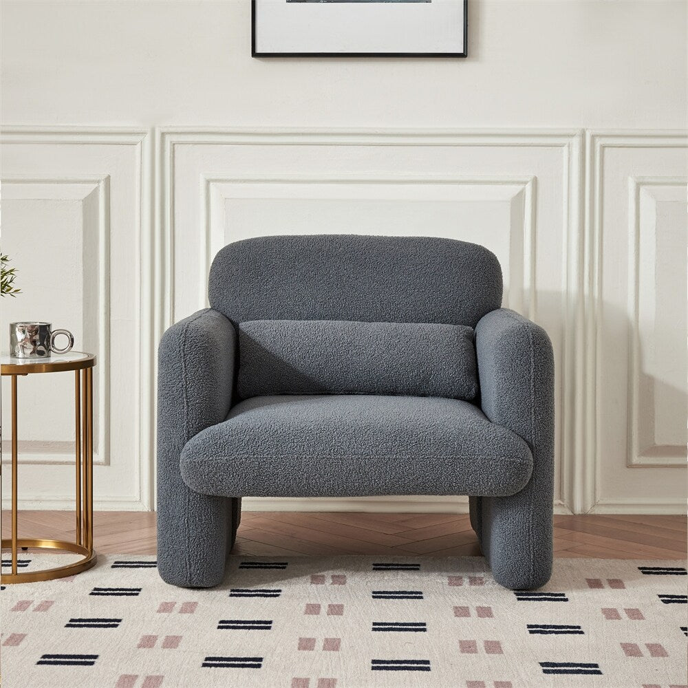 34" Modern Single Lamb Fleece Fabric Sofa with Support Pillow