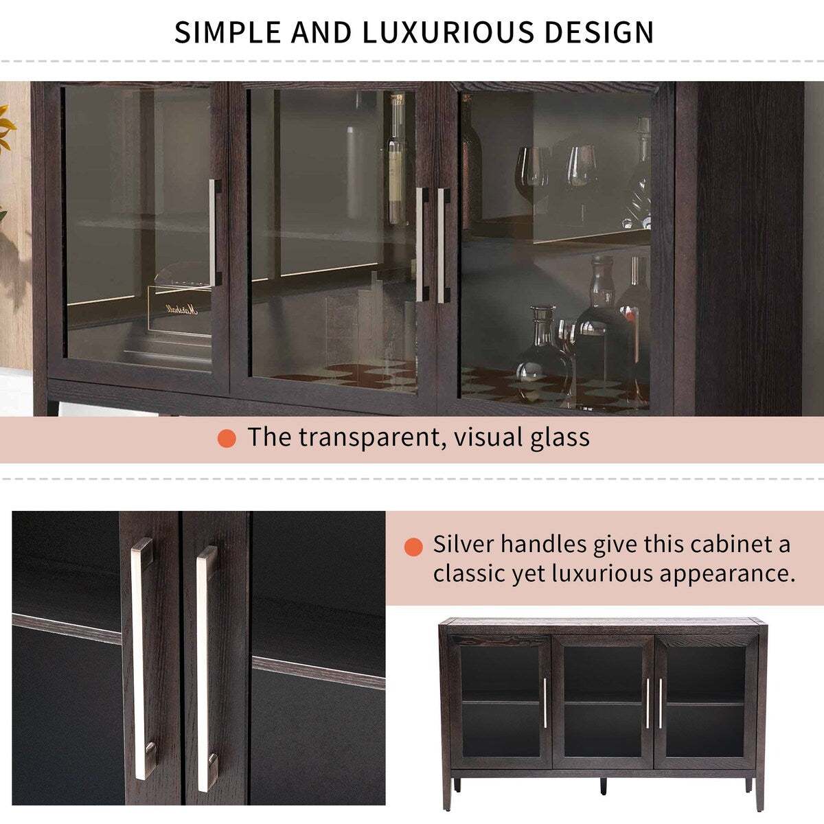 34" Tall MDF 3-door Accent Cabinet with Adjustable Shelf