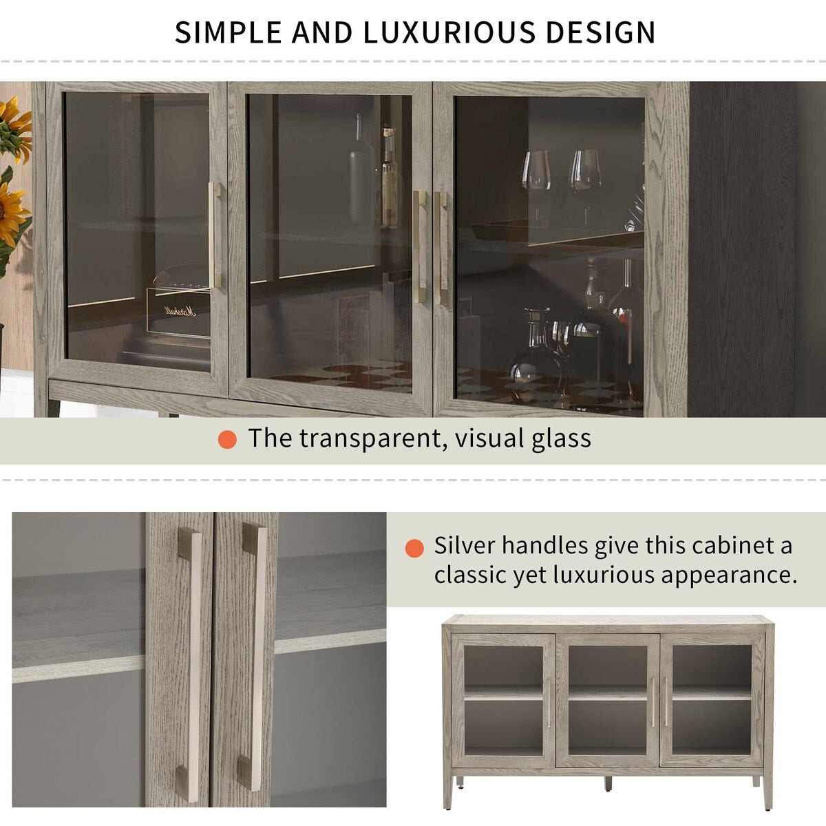 34" Tall MDF 3-door Accent Cabinet with Adjustable Shelf