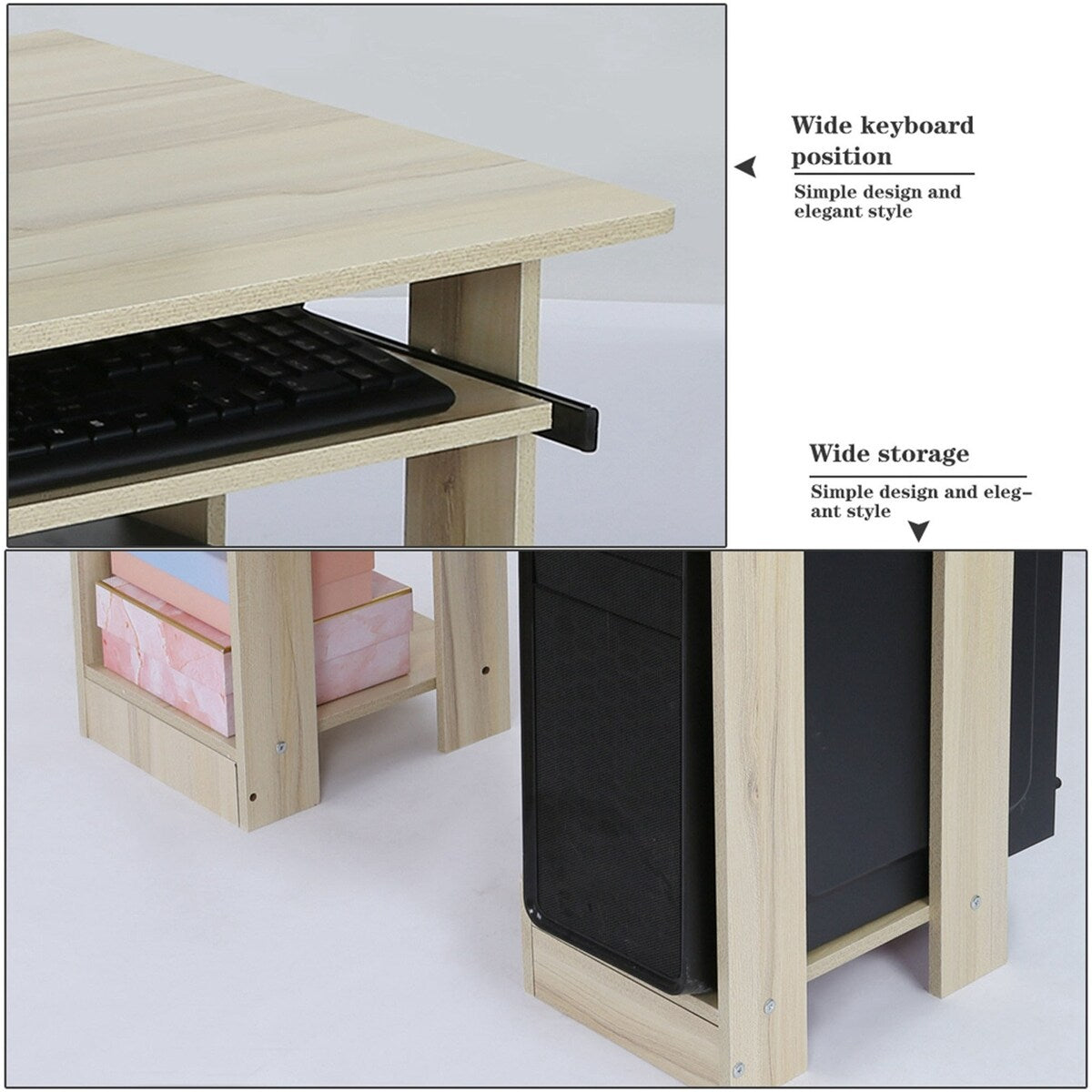 35 Inch PC Table Computer Desk Storage Shelves Drawer Keyboard Tray CPU Storage Small Spaces Living Room Khaki