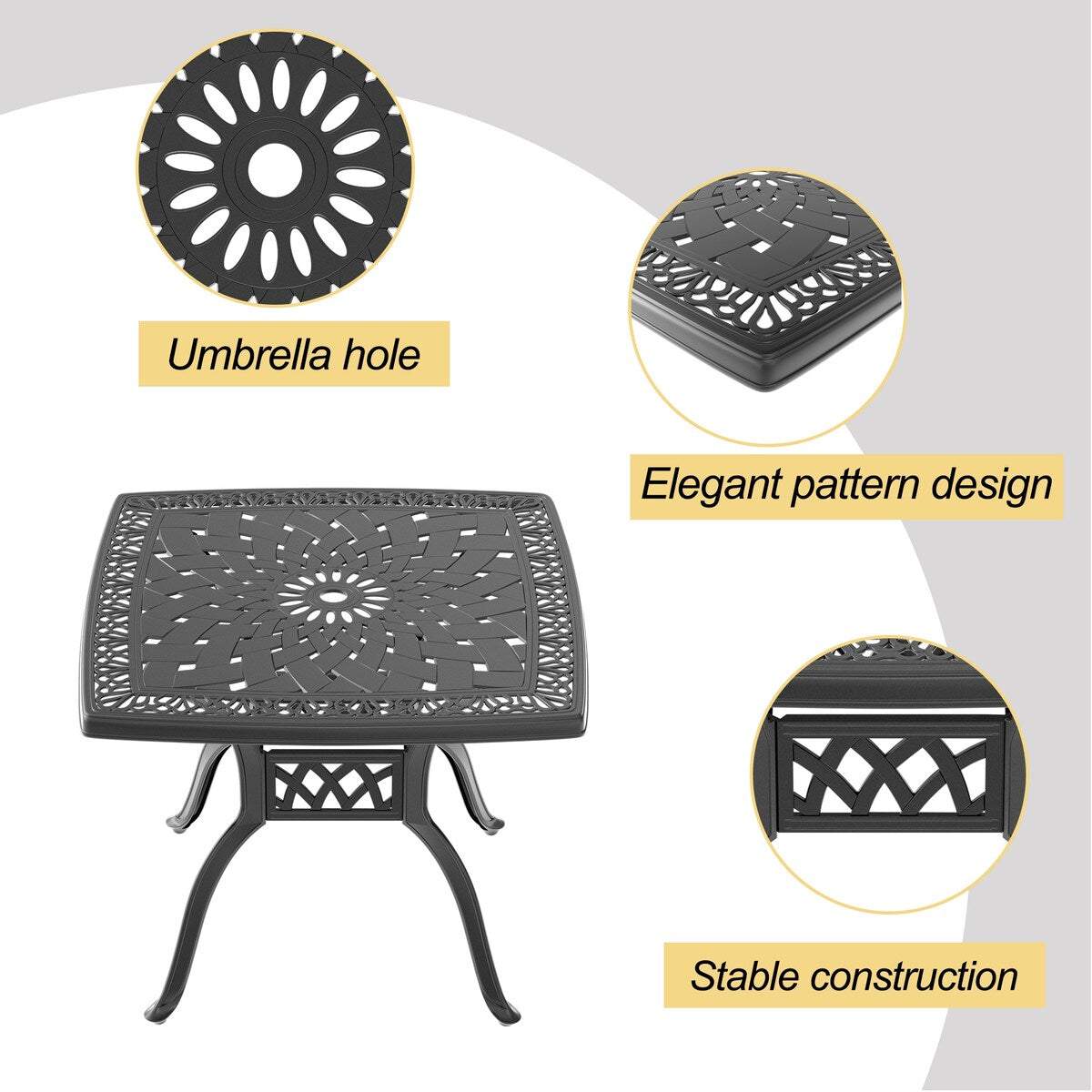 35.43 in. Black Square Cast Aluminum Outdoor Dining Table