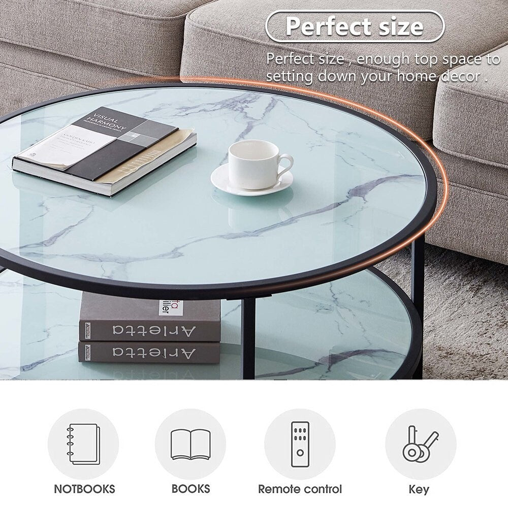 35.43 in. Glass Round Coffee, Sofa End Table Side Table - Set of 4