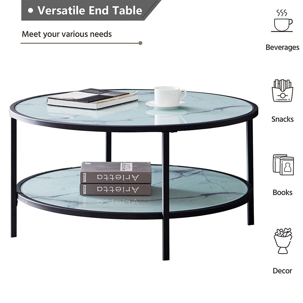 35.43 in. Glass Round Coffee, Sofa End Table Side Table - Set of 4