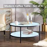 35.43 in. Glass Round Coffee, Sofa End Table Side Table - Set of 4