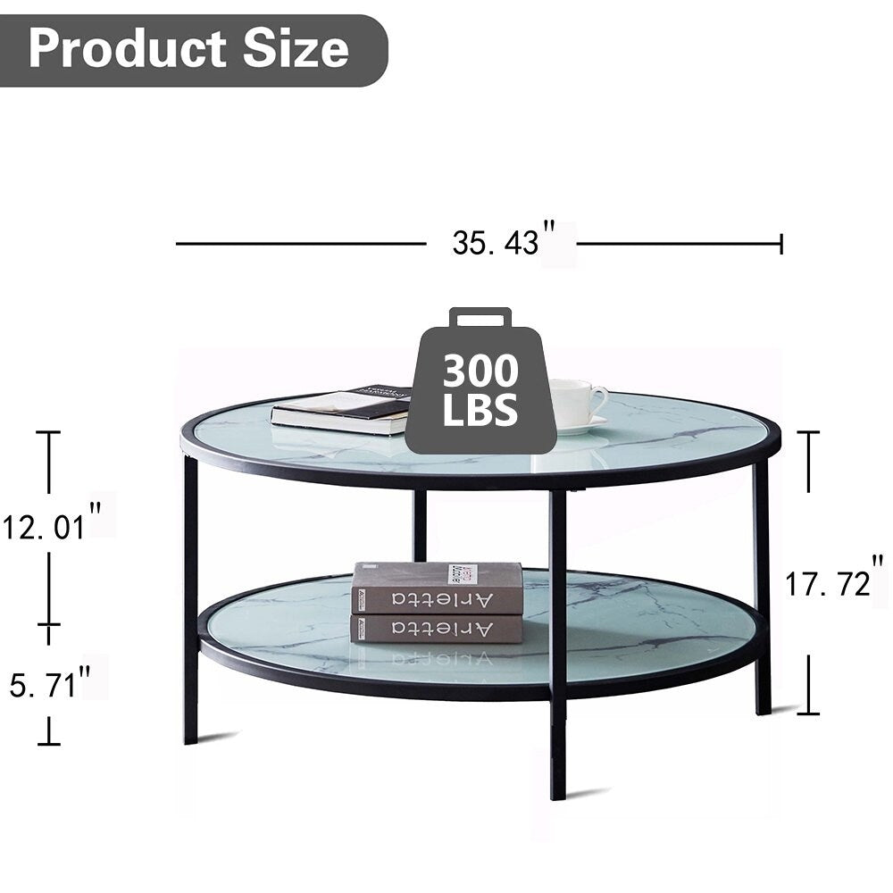 35.43 in. Glass Round Coffee, Sofa End Table Side Table - Set of 4