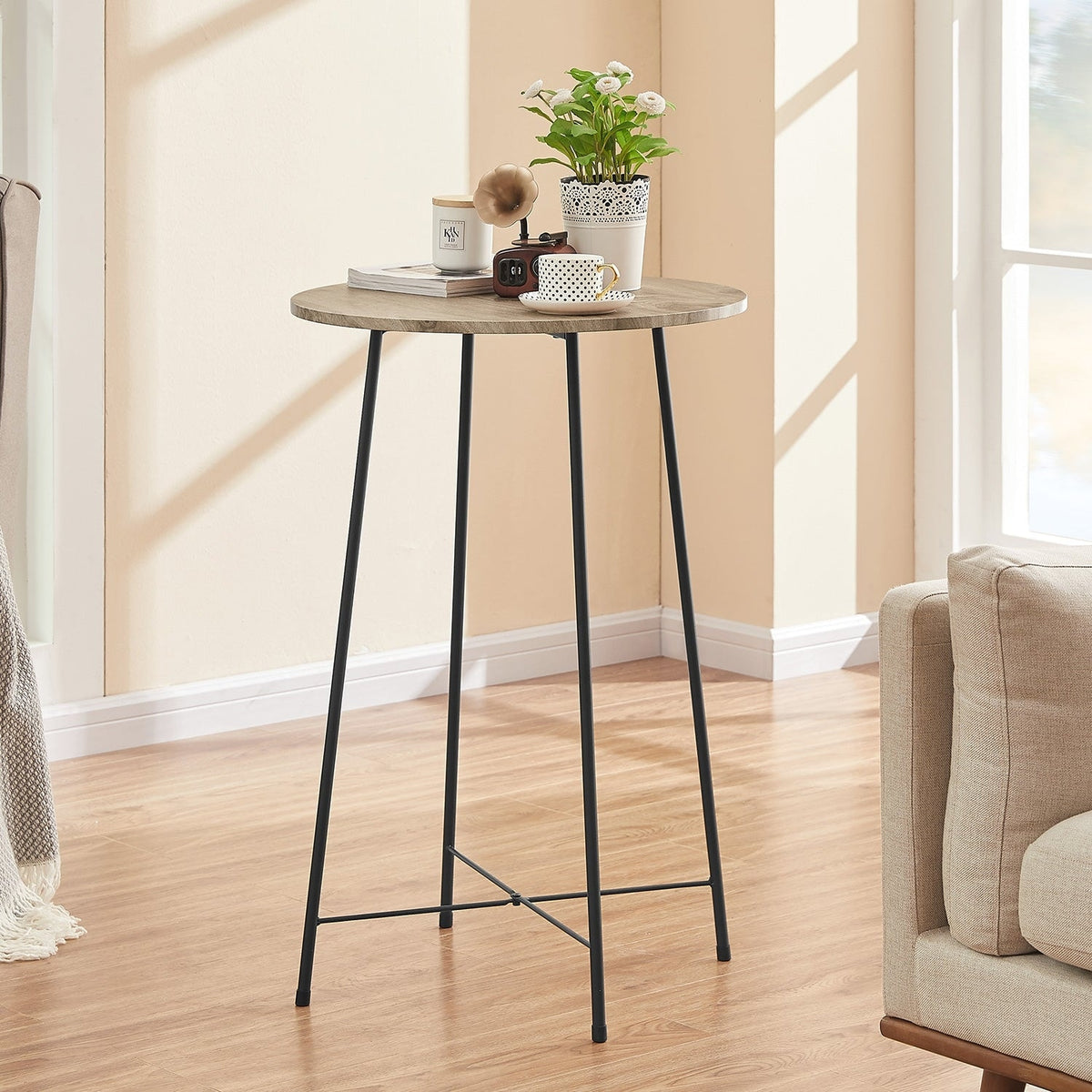 35.4'' High Round Bar Table, Industrial Style Wood Top Bistro Pub/Brea