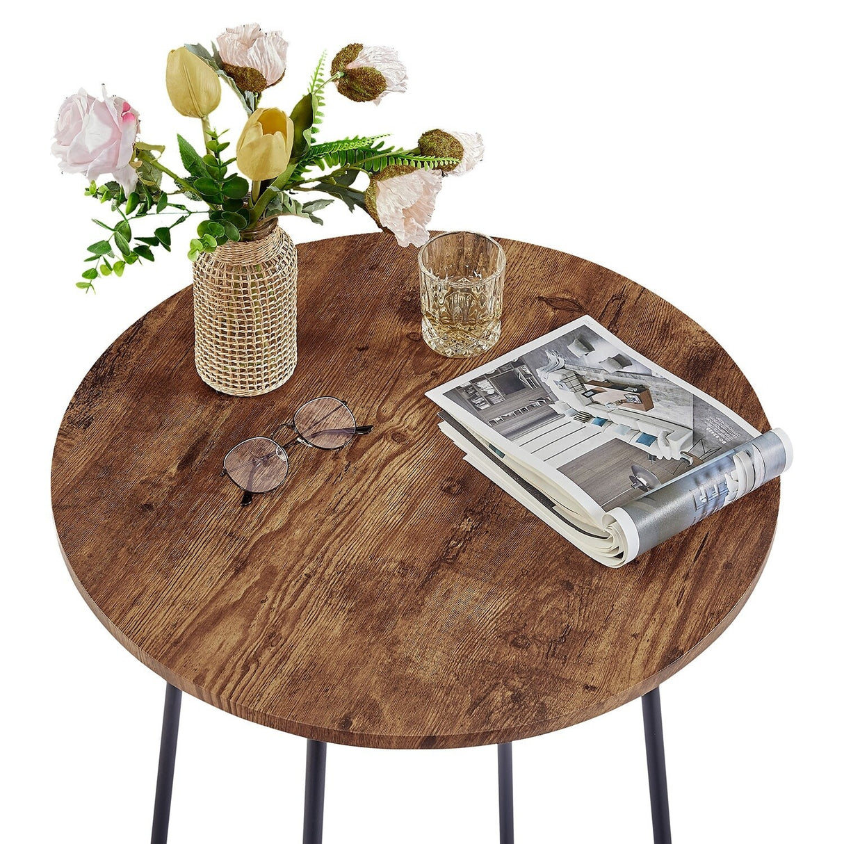 35.4'' High Round Bar Table, Industrial Style Wood Top Bistro Pub/Breakfast Table