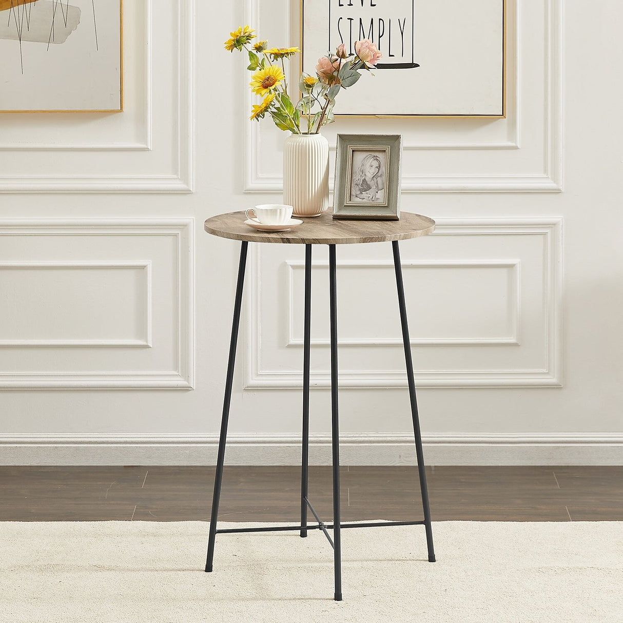 35.4'' High Round Bar Table, Industrial Style Wood Top Bistro Pub/Breakfast Table