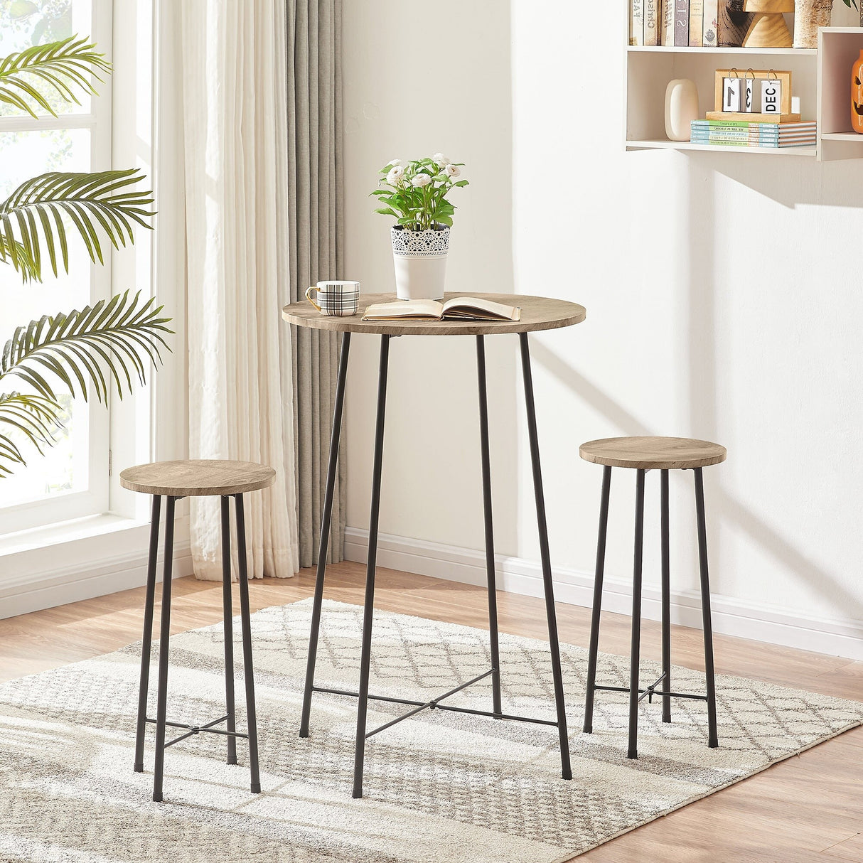 35.4'' High Round Bar Table, Industrial Style Wood Top Bistro Pub/Breakfast Table