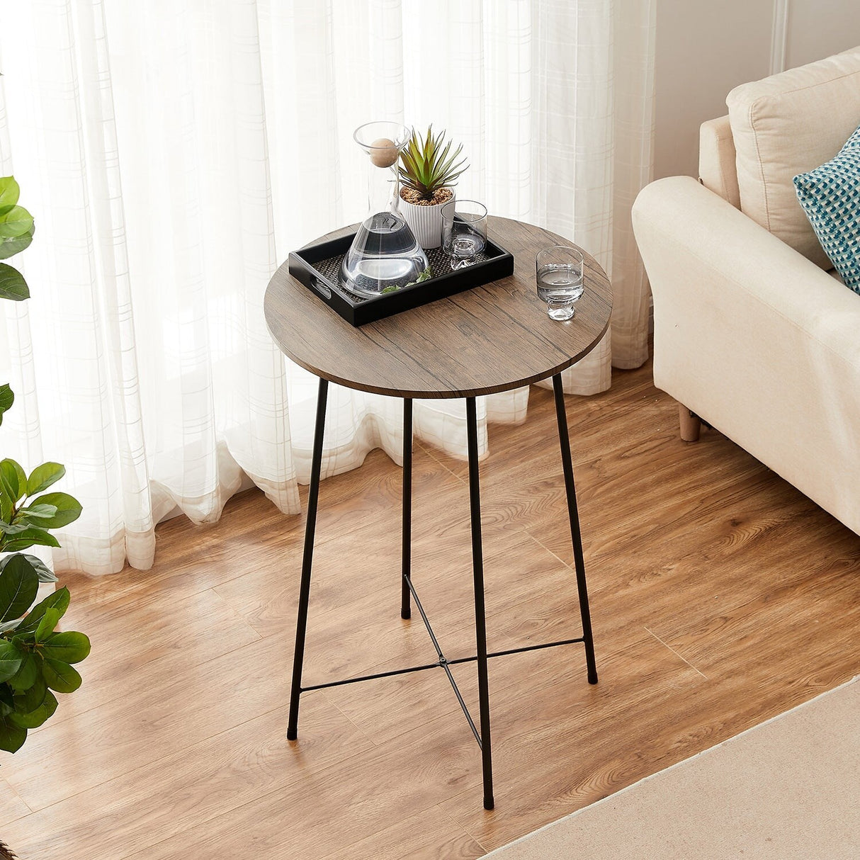 35.4'' High Round Bar Table, Industrial Style Wood Top Bistro Pub/Breakfast Table