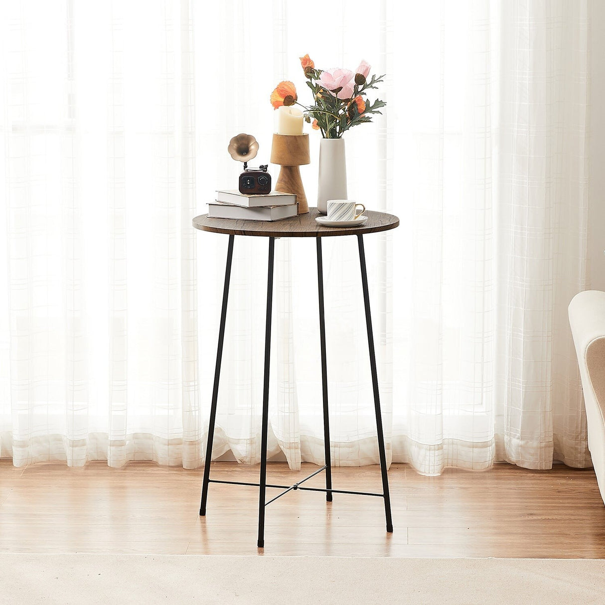 35.4'' High Round Bar Table, Industrial Style Wood Top Bistro Pub/Breakfast Table