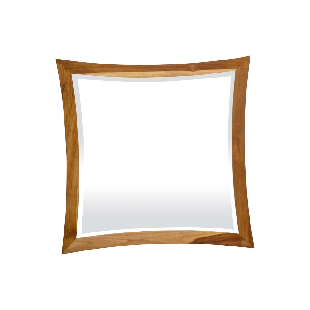 36" EcoDecors Curvature Solid Teak Wall Mirror,, 36" x 35" in Natural EarthyTeak Finish