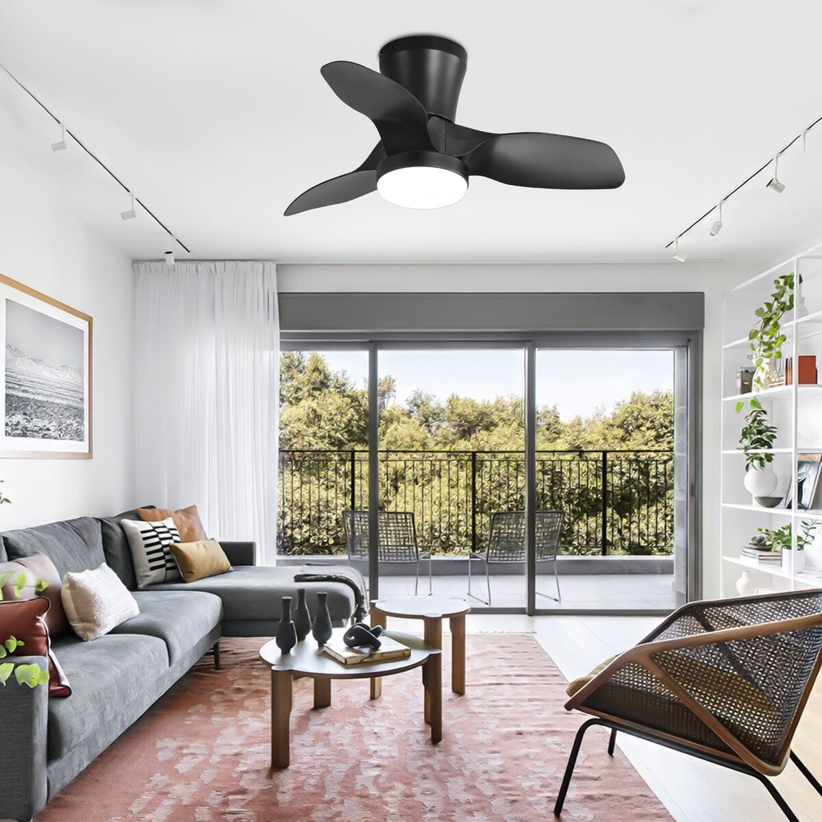 32 Inch Flush Mount LED Ceiling Fan with Lights Remote(3-Blade)
