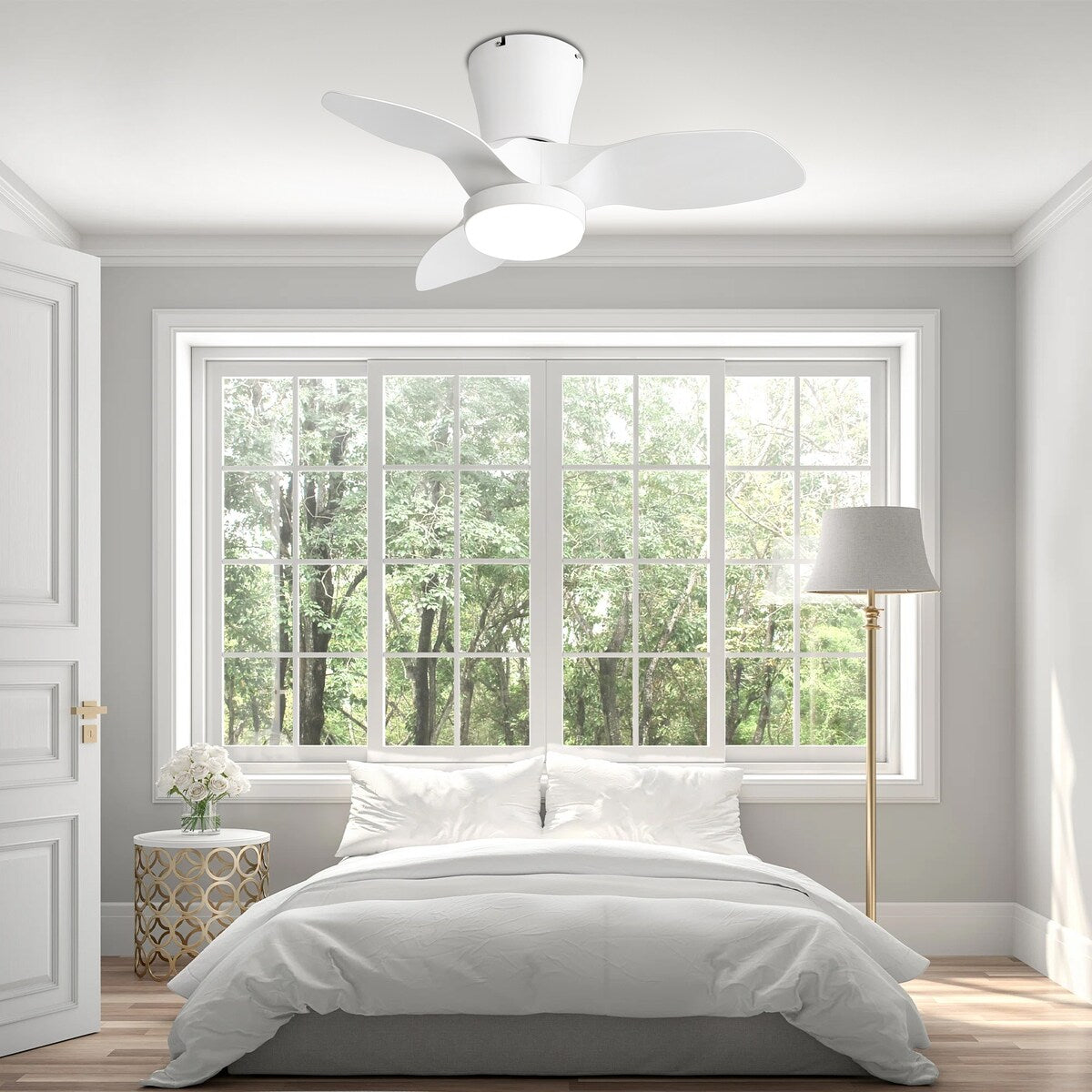32 Inch Flush Mount LED Ceiling Fan with Lights Remote(3-Blade)