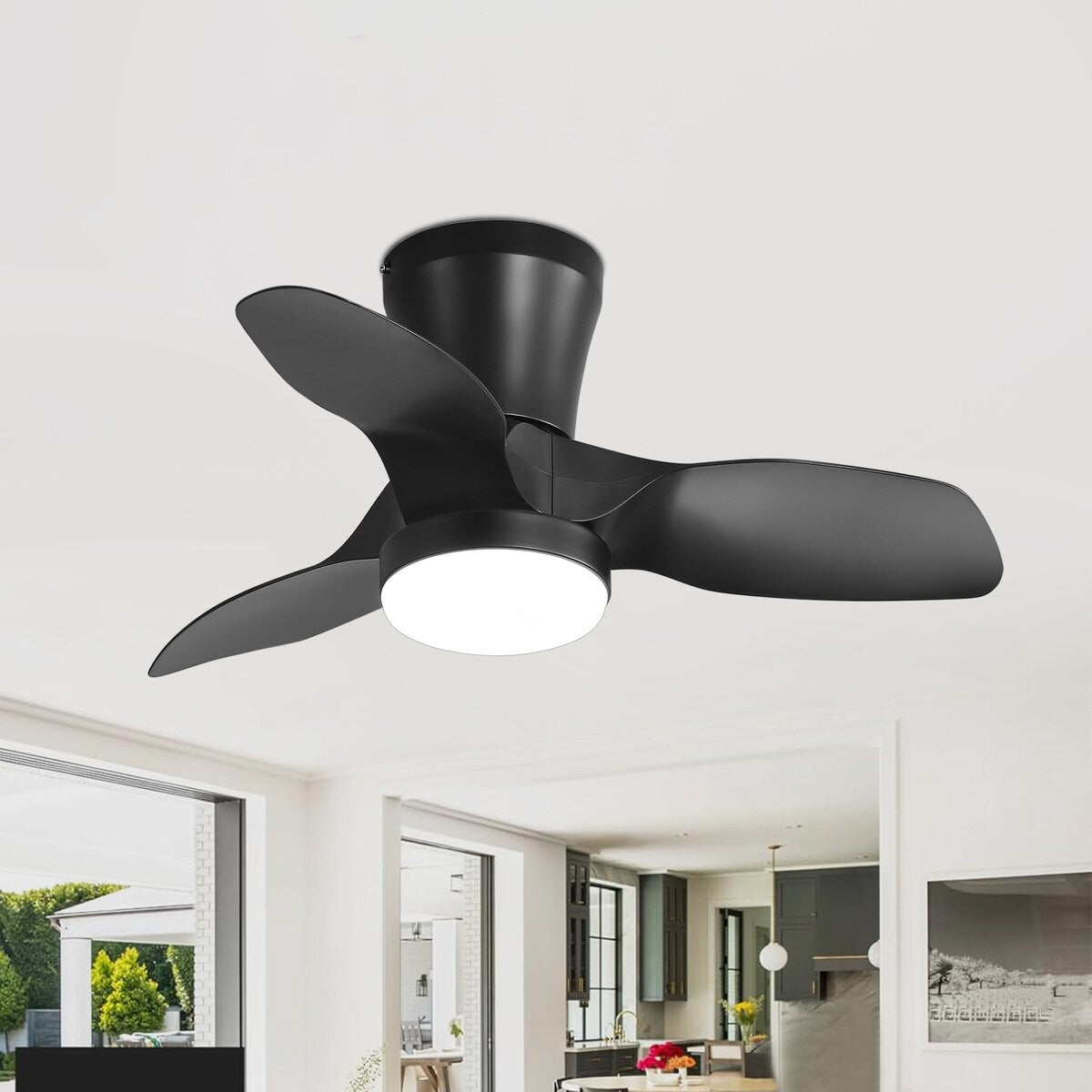 32 Inch Flush Mount LED Ceiling Fan with Lights Remote(3-Blade)
