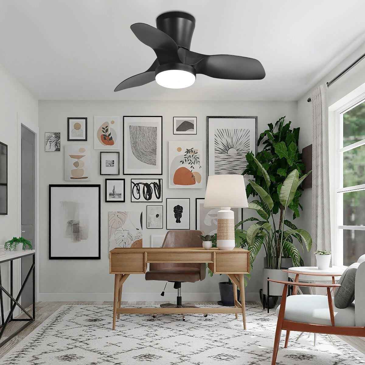 32 Inch Flush Mount LED Ceiling Fan with Lights Remote(3-Blade)