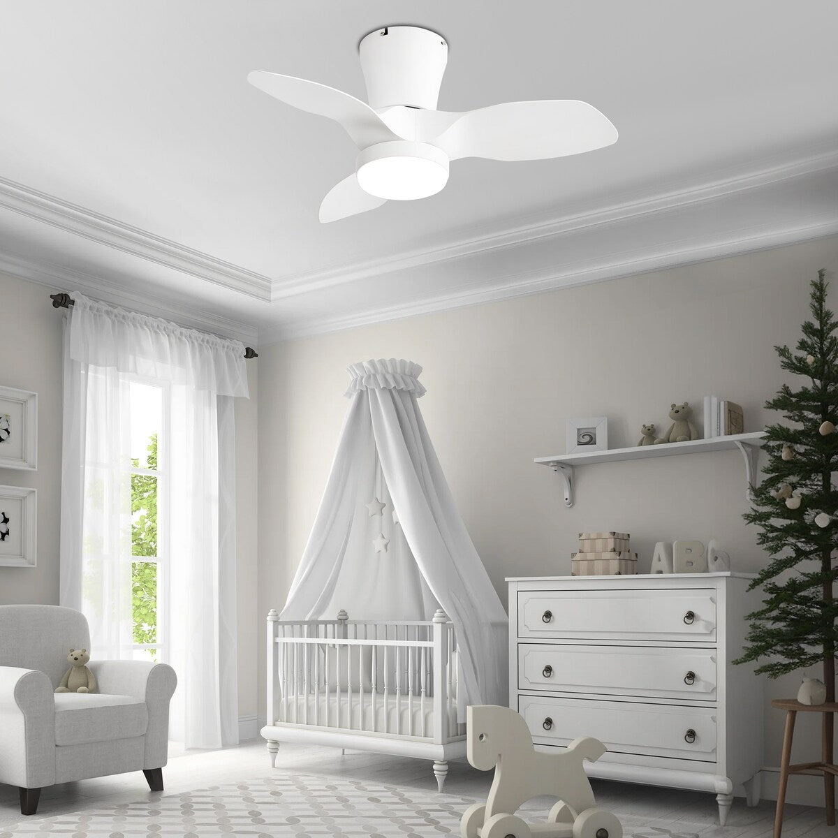 32 Inch Flush Mount LED Ceiling Fan with Lights Remote(3-Blade)