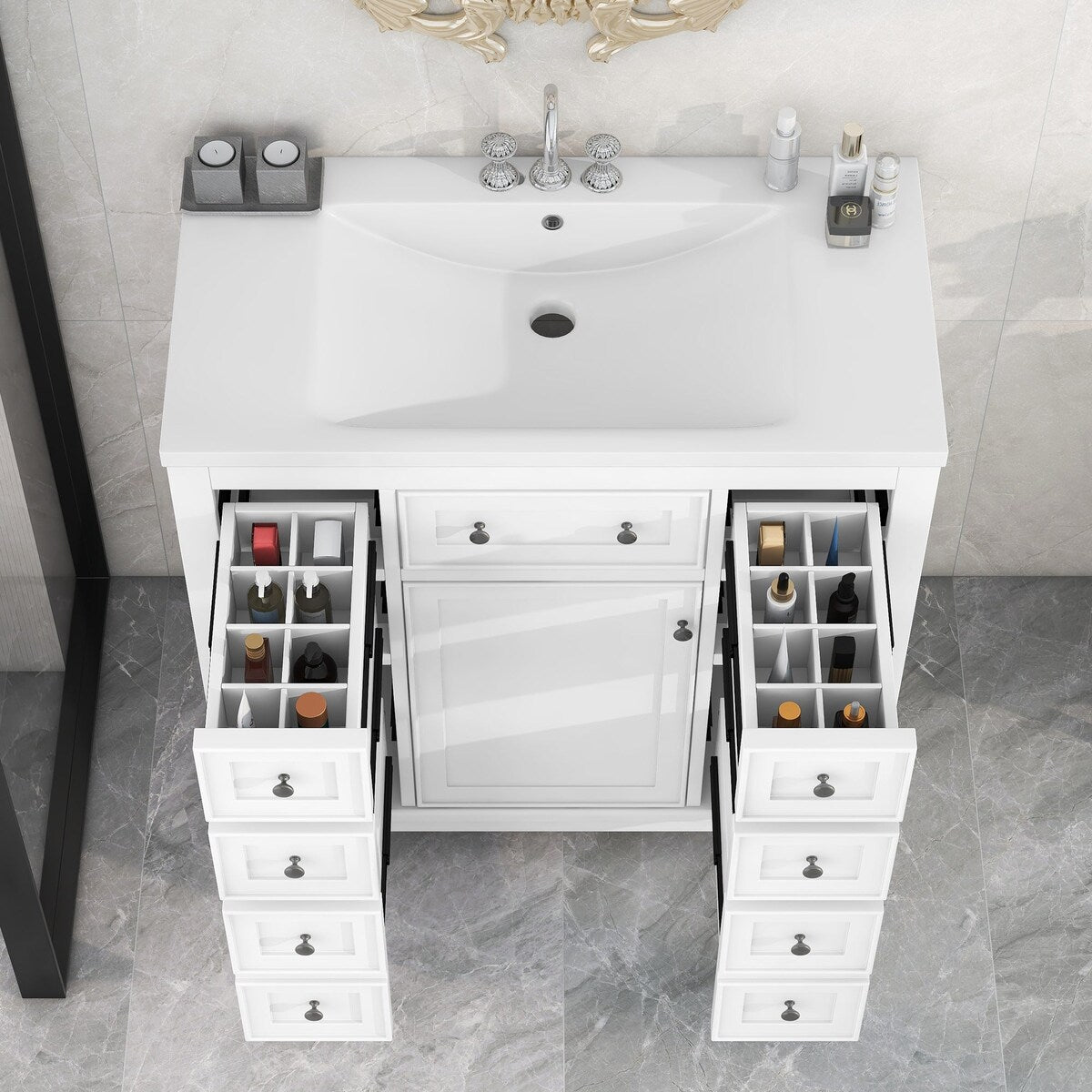 36 Inch Freestanding Bathroom Vanity Set with Drawers and Ceramic Sink