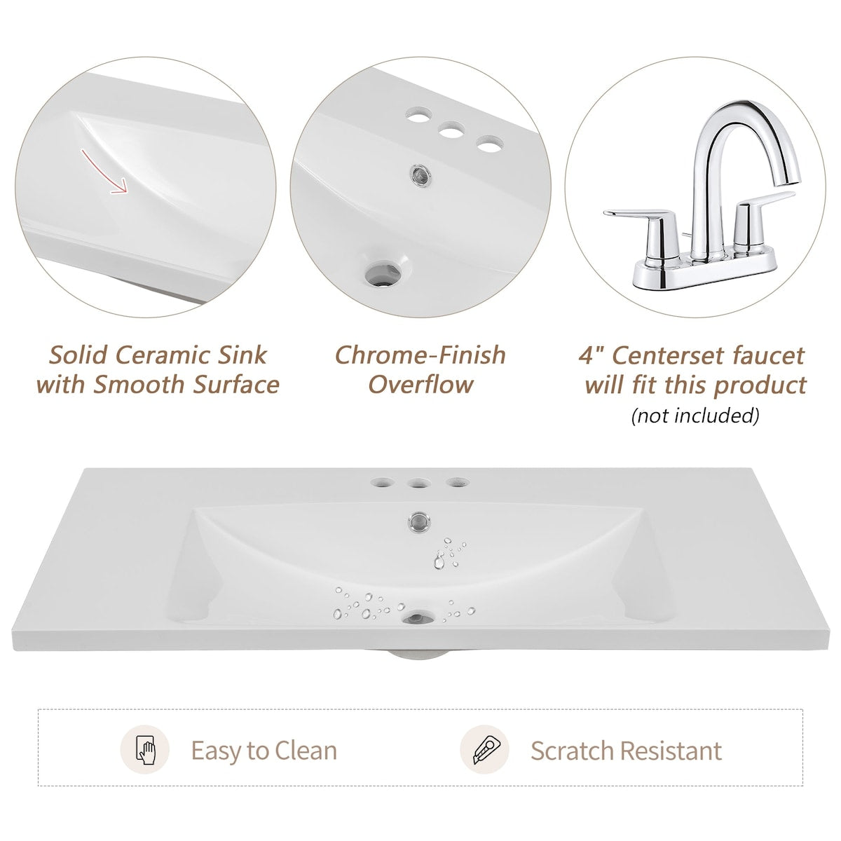 36 Inch Freestanding Bathroom Vanity Set with Drawers and Ceramic Sink