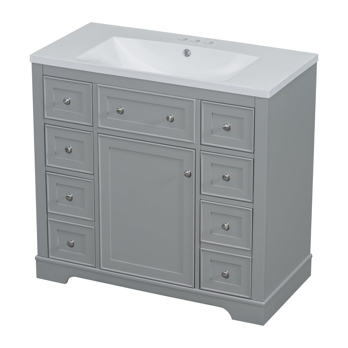 36 Inch Freestanding Bathroom Vanity Set with Drawers and Ceramic Sink