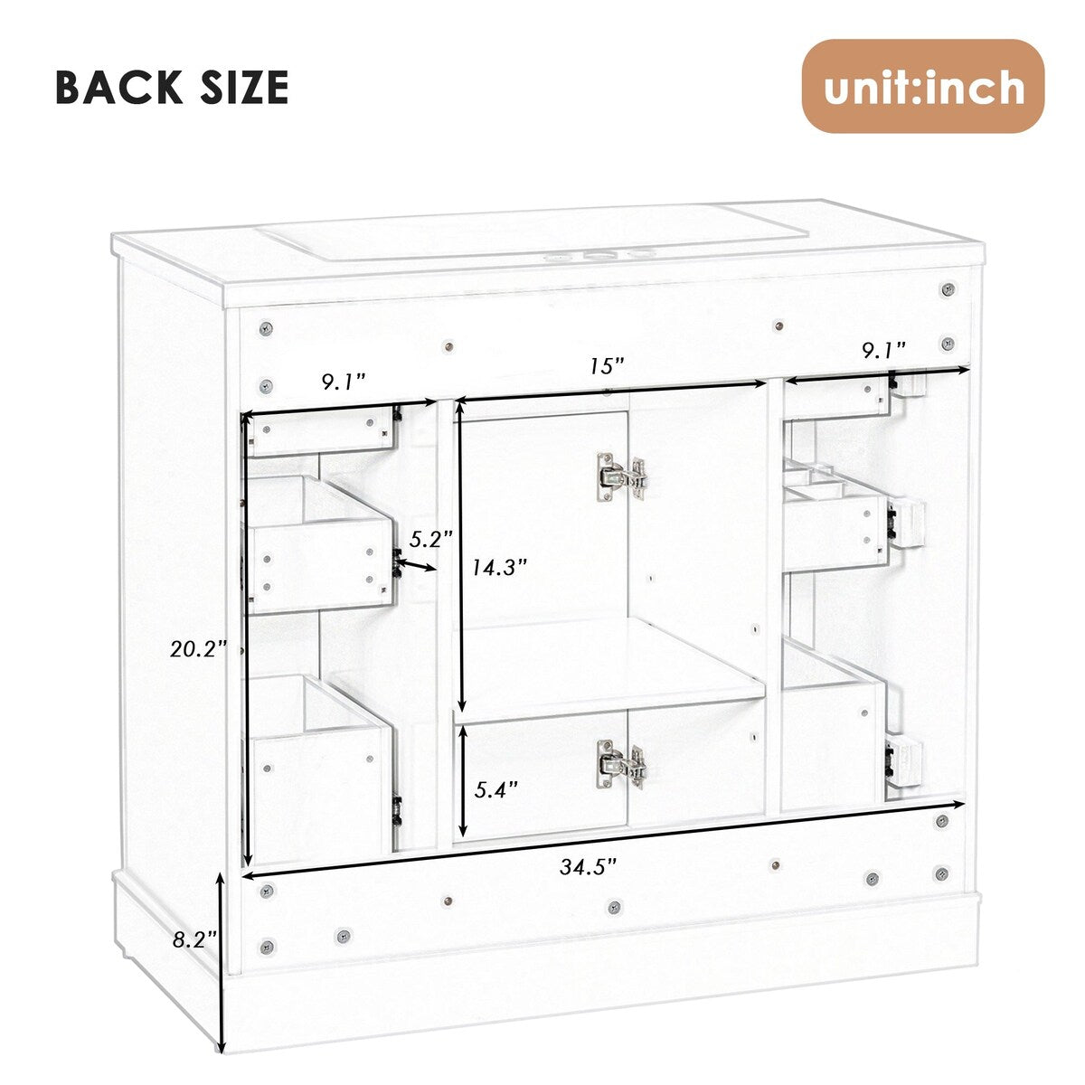 36 Inch Freestanding Bathroom Vanity Set with Drawers and Ceramic Sink