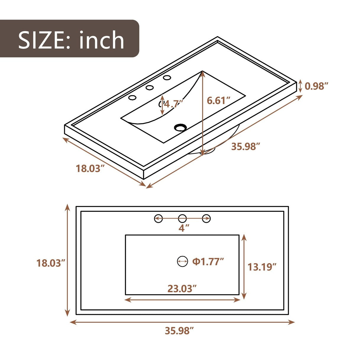 36 Inch MDF Freestanding Bathroom Vanity Set with Integrated Ceramic Sink