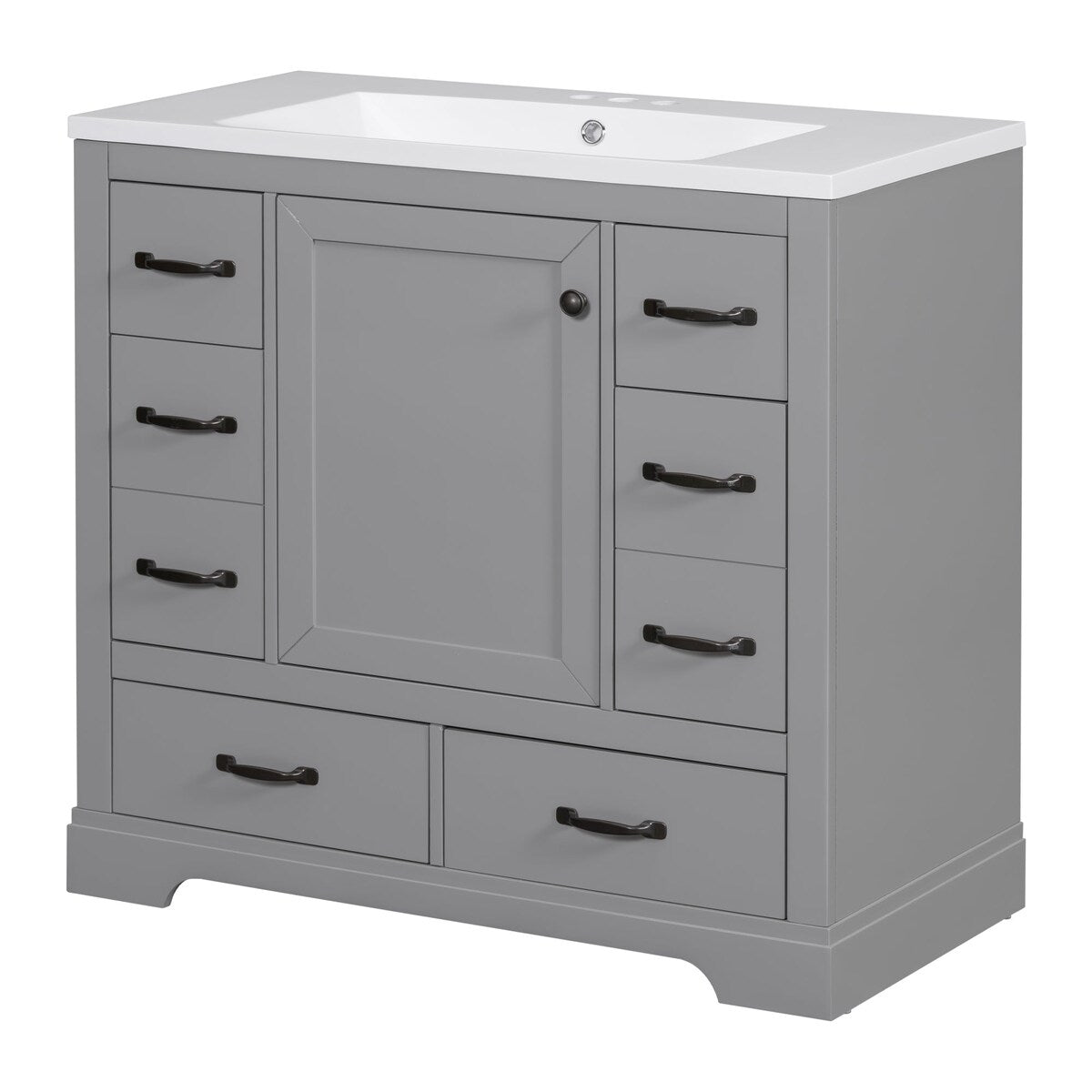 36 Inch MDF Freestanding Bathroom Vanity Set with Integrated Ceramic Sink